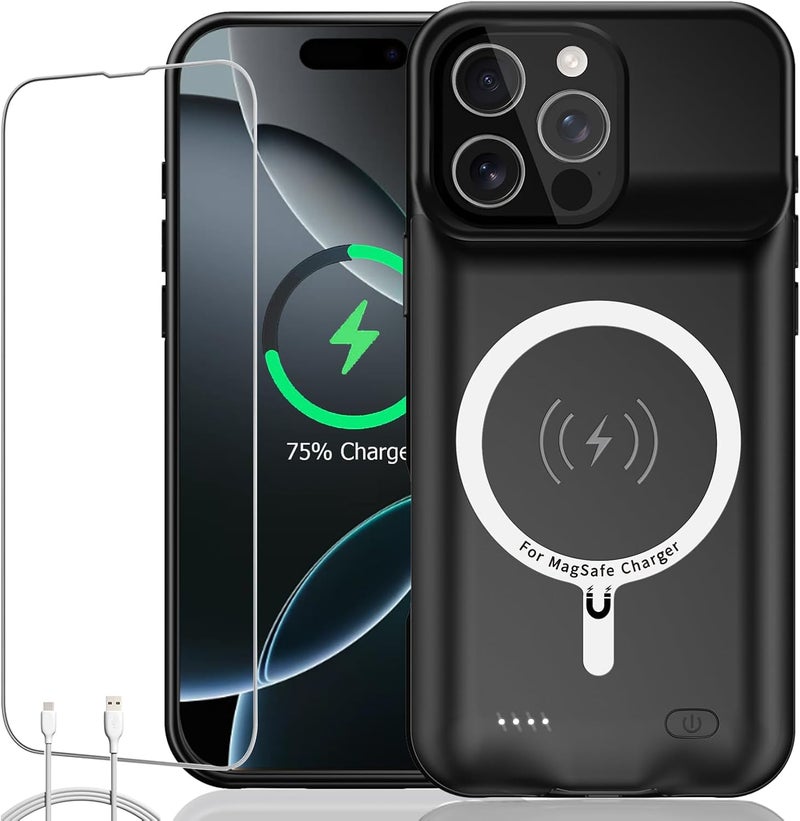 KCKEBLM Battery Case iPhone 16 Pro, Upgraded 10000mAh Rechargeable Portable Extended Battery Pack Supported Qi Wireless Charging Case Compatible with iPhone 16 Pro (6.3 inch) Charger Power Bank (Black) - Image 1